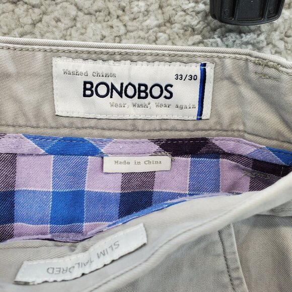 Bonobos Chino Pants Slim Tailored Mens Size 33x30 Light Gray Cotton Pockets - Picture 9 of 11